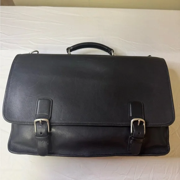 Coach | Bags | Coach Black Leather Briefcase With Flapover Design